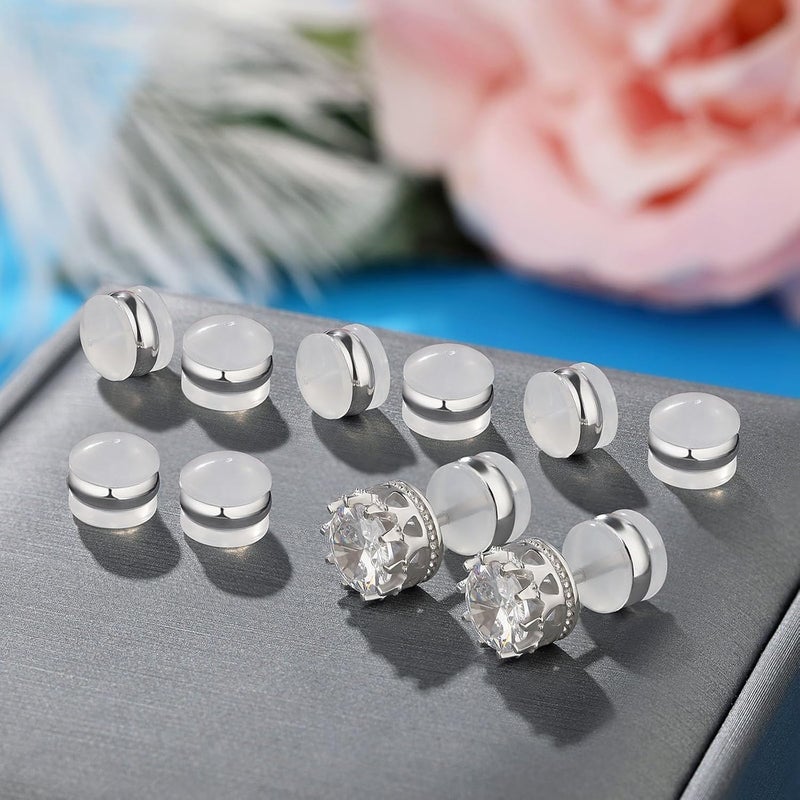 Formulen 7mm Big Silicone Earring Backs,18K Gold Plated Silicone Earring Backs for Studs/Ear Wires Fish Hooks, Hypoallergenice Soft Clear Backings for Women Men W+G - Image 3